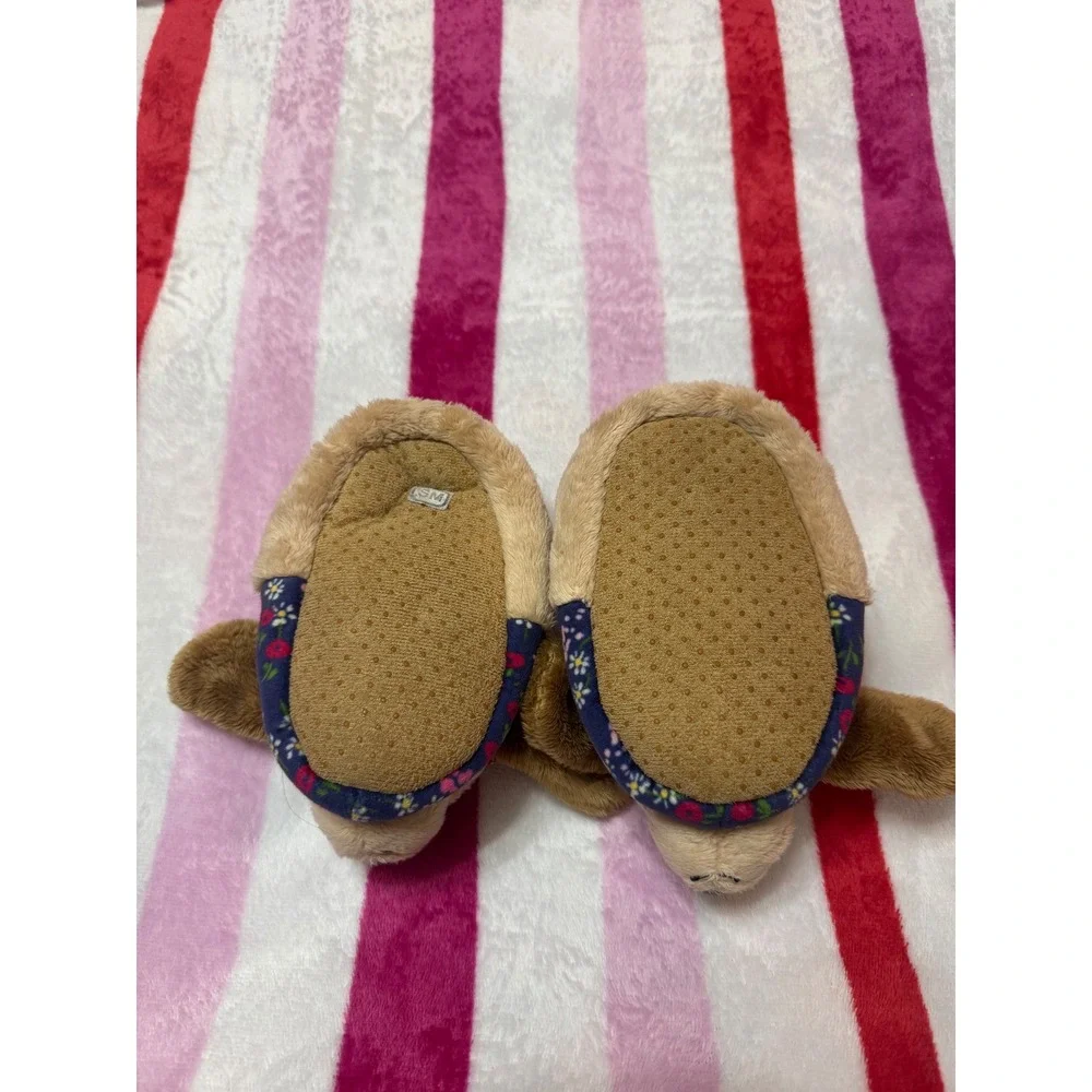 Gymboree Toddler Girls Puppy Dog Plush Slippers Pink Bows Floral Size 5/6 SM